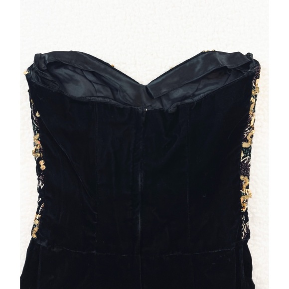 (VTG) JESSICA MCCLINTOCK • Gunne Sax Black Velvet Sequin Strapless Mini Dress - Picture 9 of 16
